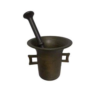 Antique Heavy Solid Brass Mortar And Pestle Large Pharmacy Apothecary Bowl Set